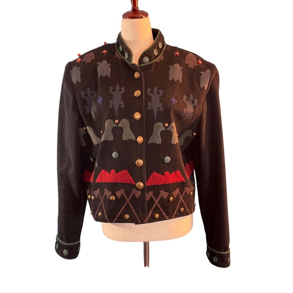 Double D Ranch Wear Black 100% Cotton Jacket Applique Animal Print Unlined M
